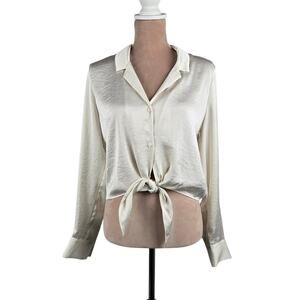 Aritzia Wilfred Tie-front Satin Blouse Cream Ivory Size Medium
